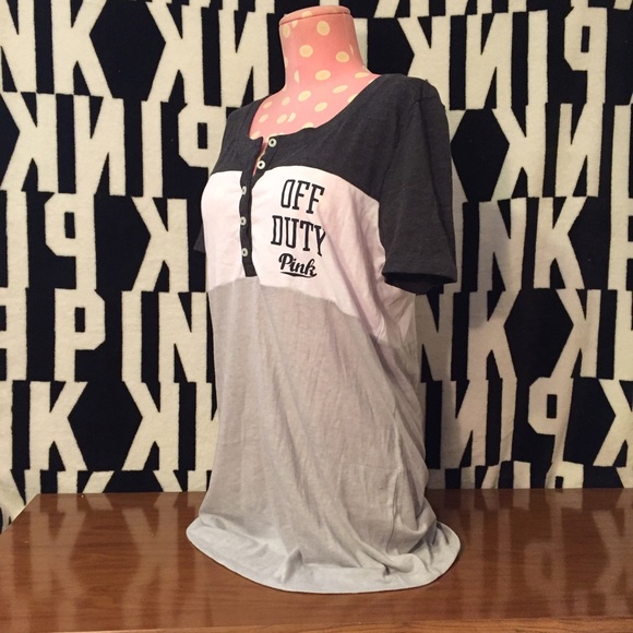 VS PINK "OFF DUTY" BUTTON UP SLEEP SHIRT NEW NWT - Picture 2 of 3